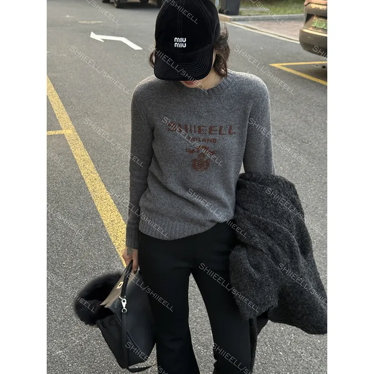 SHIIEELL【百搭毛衣】绵羊毛修身加厚圆领百搭慵懒风针织毛衫Z7536