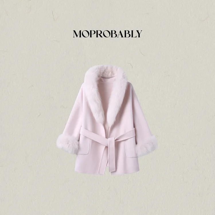 Moprobably李予诺「今韵」千金风狐狸毛领双面呢高奢外套L5460054