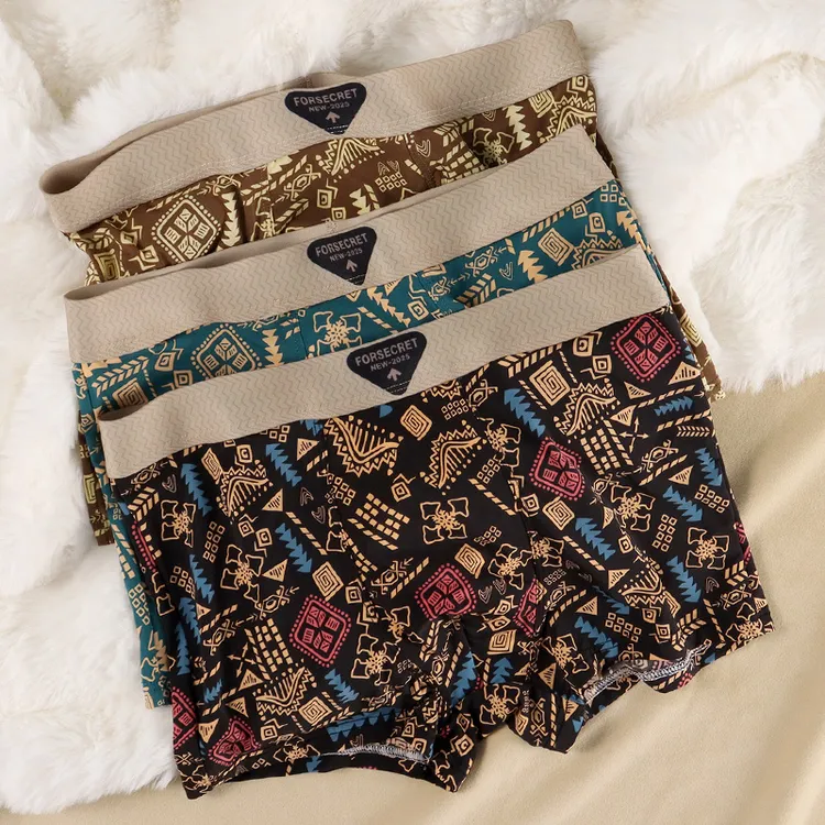 7A抑菌男士冰丝内裤复古美拉德色系印花中腰夏季男款潮流平角裤