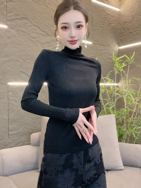 深圳南油乐总-951-新品上新重工烫钻半高领时尚打底衫