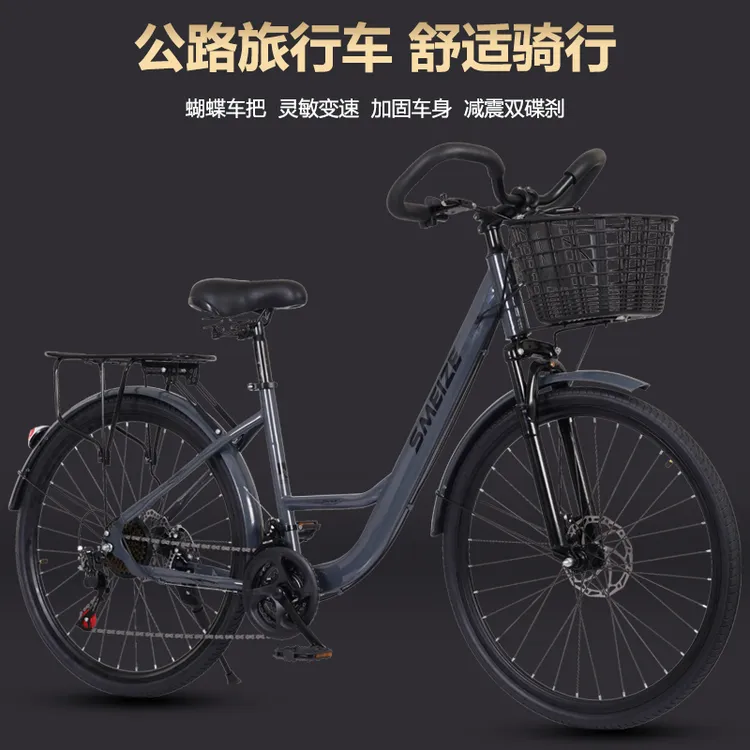 成人长途旅行自行车变速碟刹减震蝴蝶把男女款内走线自行车