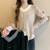 清大码女装2025秋季新款小心机镂空针织衫胖mm假两件百搭上衣女