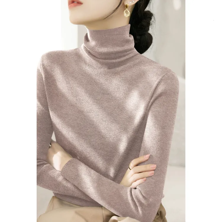 秋冬季内搭大衣外套毛衣新款长袖高级灰堆堆领女装羊毛打底上衣