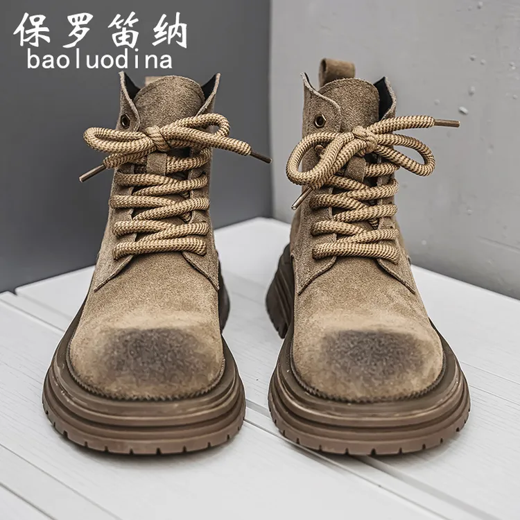 保罗笛纳马丁靴冬季高帮英伦复古踢不烂大黄靴皮面防水增高工装靴