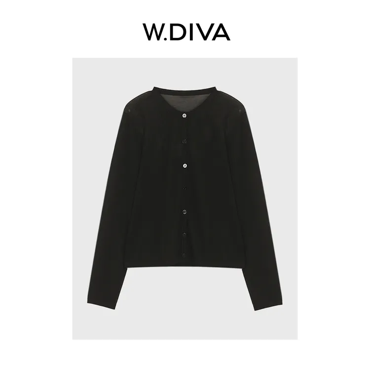 W.Diva【透气针织】天丝三醋酸薄款质感细腻圆领休闲开衫52Z232172