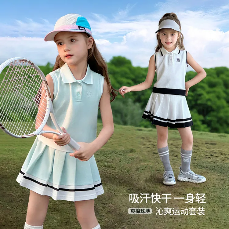 【透气珠地棉•高级感学院风POLO套装】女童新翻领衬衫百褶裙两件套