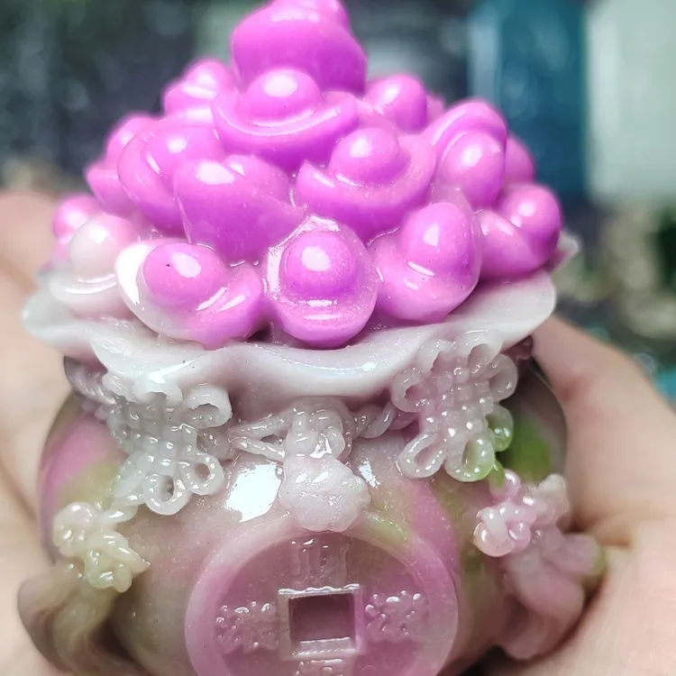 藕粉紫气东来聚宝盆家用摆件手把件