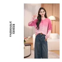 马克华菲女装秋季经典渐变针上衣亮片慵懒风针织衫0808-03 qq
