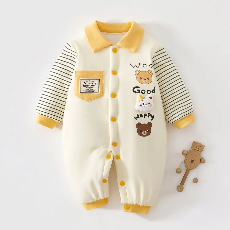 婴儿连体衣秋冬薄夹棉新生儿衣服宝宝棉袄保暖哈衣可爱爬服外出服