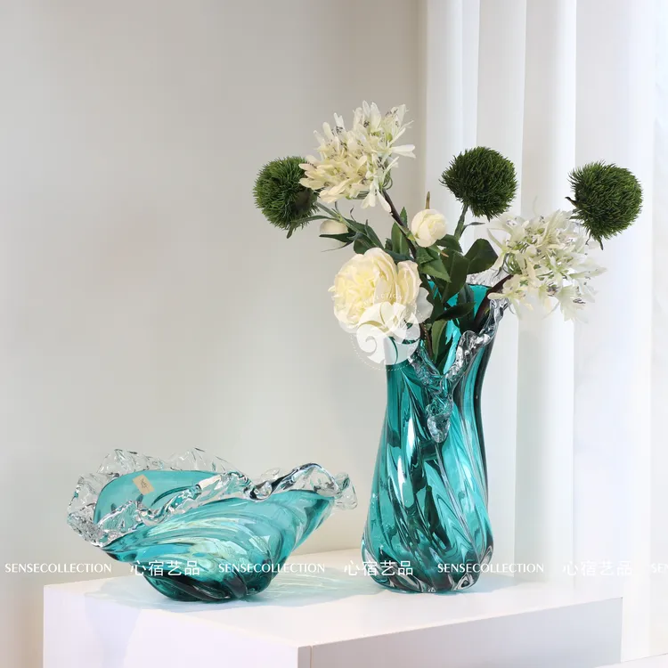 琉璃三件套大号开口花边现代插花花瓶创意客厅高级感花瓶高档
