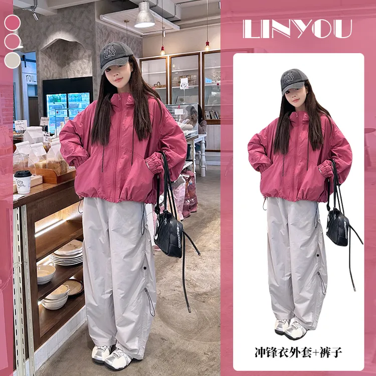 运动套装女2025年春秋季新款洋气时尚冲锋衣搭配休闲工装裤两件套