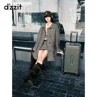 【商场同款新品】dzzit地素毛呢外套25冬千鸟格中长大衣女3J4G2213W
