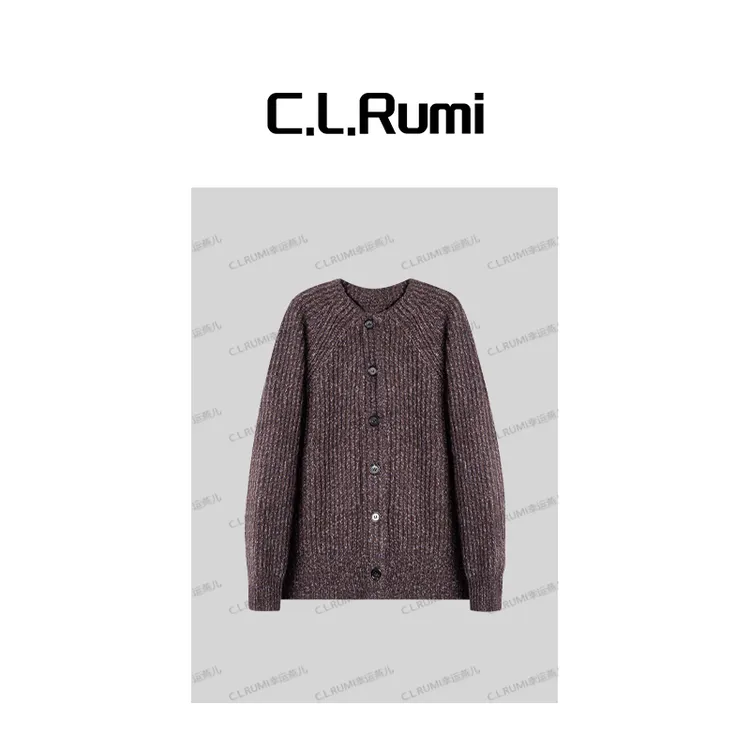 【Rumi精选】”暖阳“秋冬高克重圆领棒针羊毛羊绒加厚开衫7227ks