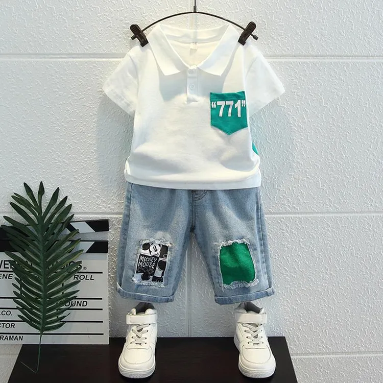 戴维贝拉【断码】男童夏季短袖套装2025新款宝宝洋气酷帅衣服小儿童