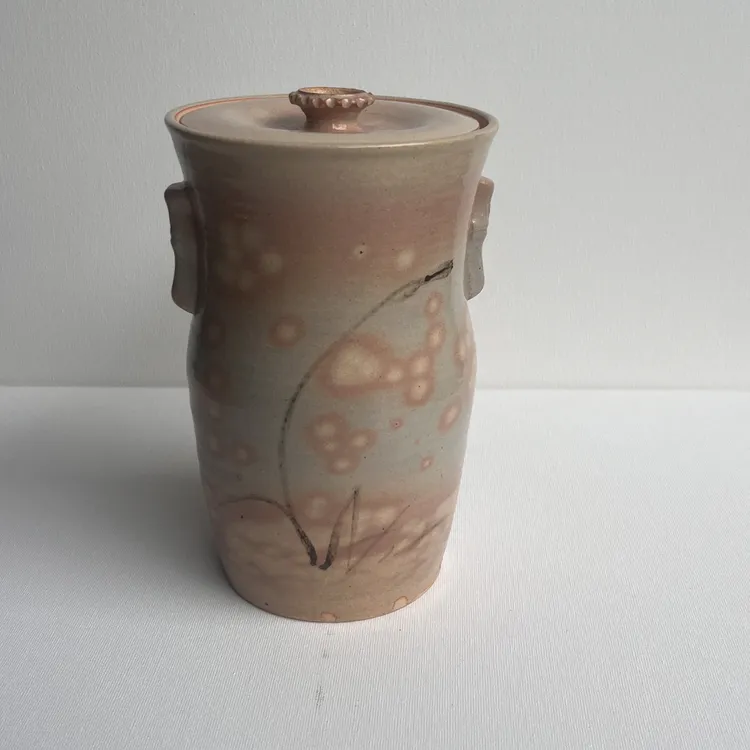 日本萩烧名家手作萩烧水指，茶叶罐。