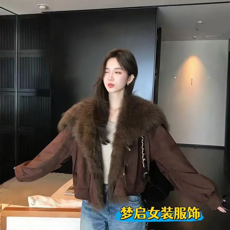2025冬季新款韩系高级感气质百搭毛领外套女宽松加厚保暖短款大衣