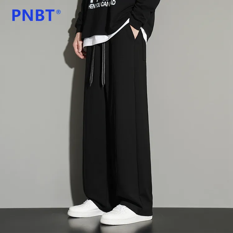 PNBT潮牌棉空气层休闲裤子男款宽松垂感高街直筒阔腿运动卫裤长裤