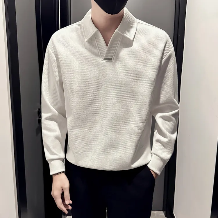 轻熟风翻领休闲卫衣男潮牌潮流长袖T恤2025秋季新款男士套头上衣