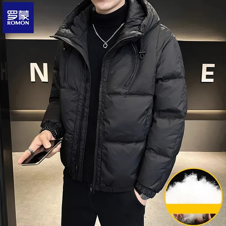 Romon/罗蒙连帽羽绒服男士冬季新款青年潮流新款休闲时尚短款外套