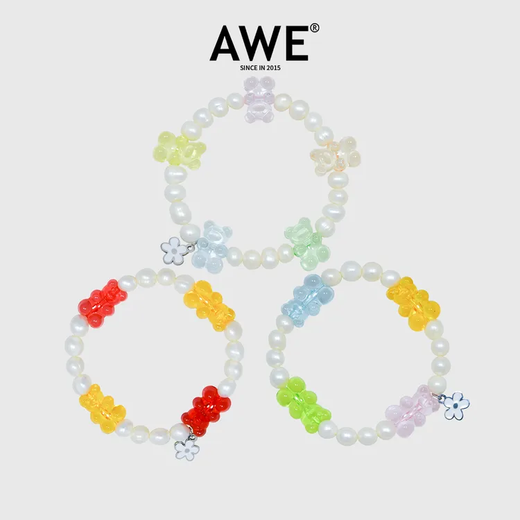 AWE 钛钢手链 可爱软糖小熊陈思罕同款珍串珠手串女高颜值小配饰