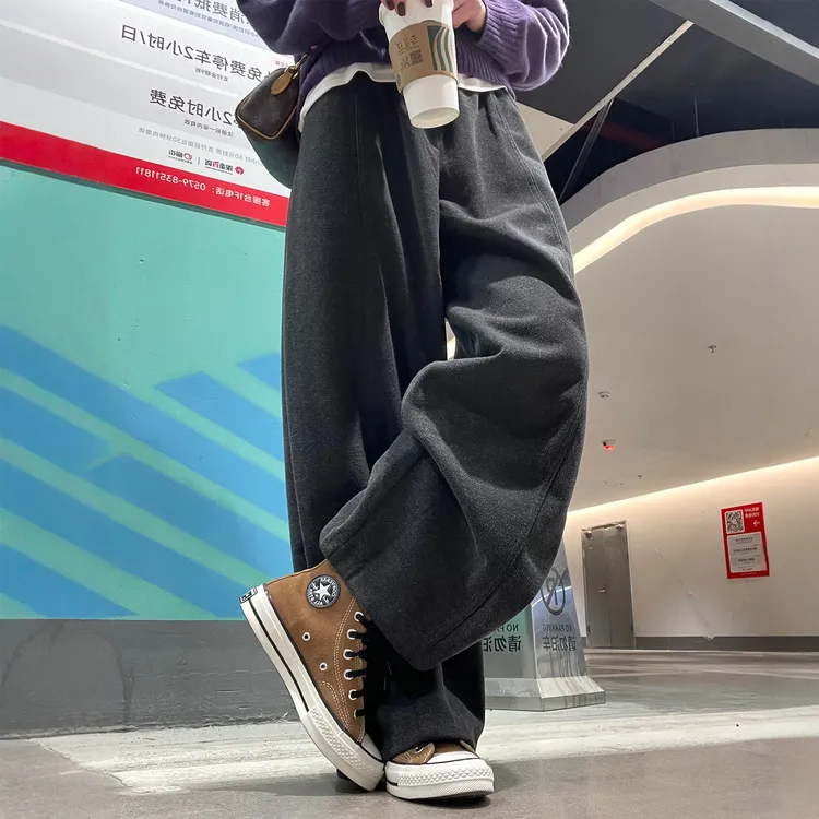 秋冬毛呢阔腿休闲裤女胖妹妹大码梨形身材高腰遮胯显瘦气质直筒裤