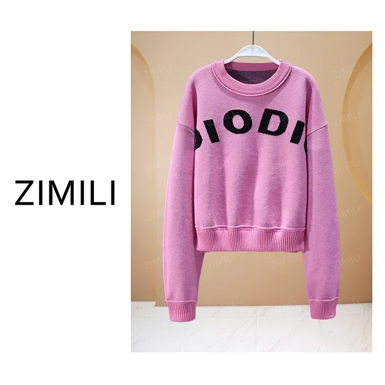 【亮哥欧货女装】冬季加厚羊毛《字母刺绣》玫粉色羊毛毛衣10126-Q4