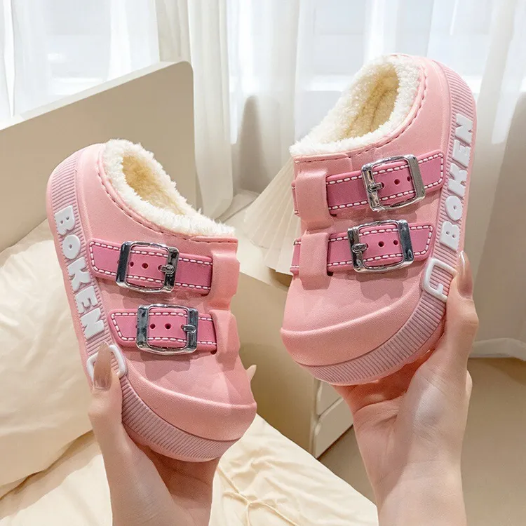 洞洞鞋女棉拖鞋冬季包头时尚百搭轻EVA厚底保暖女士防水毛绒棉拖