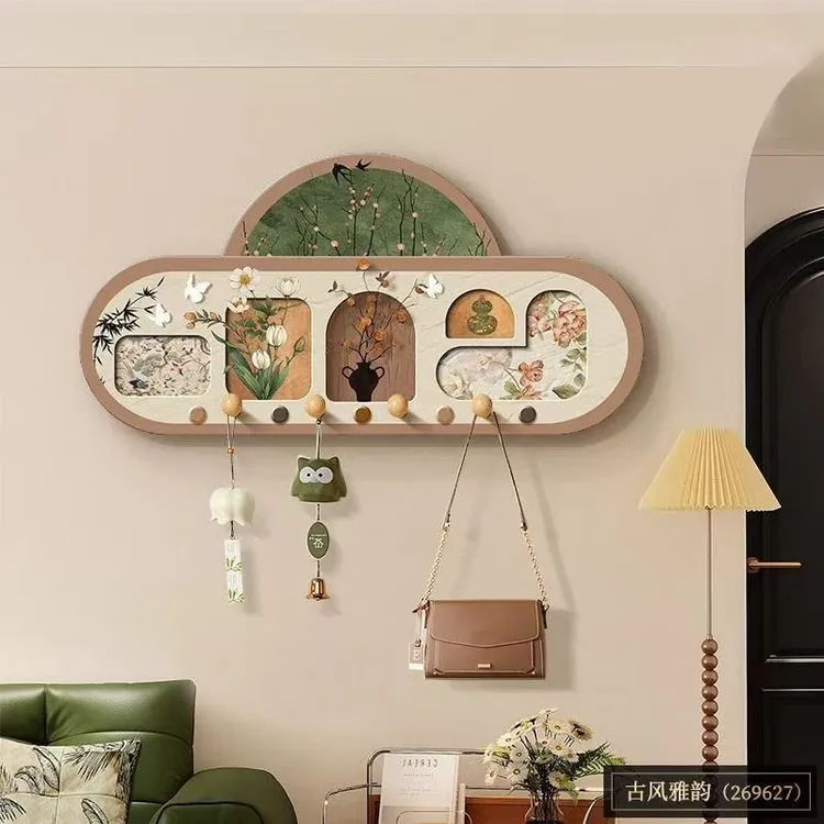 收纳古风置物架入户门玄关挂钩洞洞装饰画打孔钥匙门后挂衣架挂画
