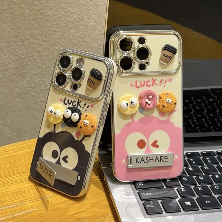 可爱煤球支架手机壳创意14适用苹果iphone16pro1513小众简约菲林