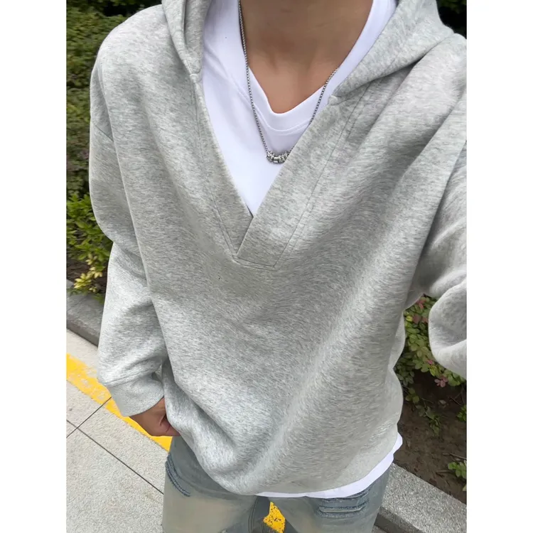 假两件连帽卫衣男春秋季2025新款潮流情侣v领打底衫男装休闲上衣