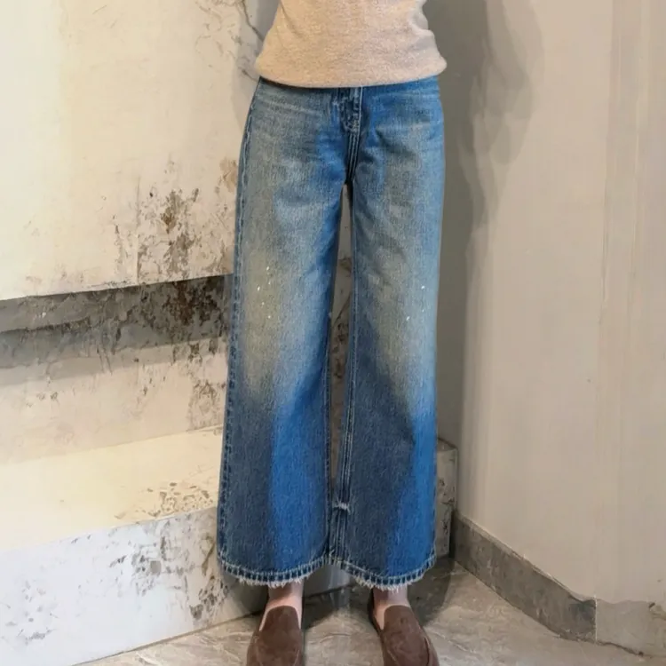「直腿型」宽松垂感直筒牛仔裤女秋2025新款梨形显瘦小个子九分裤