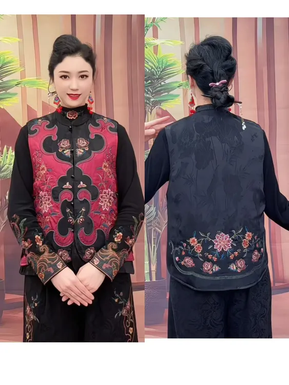 28175国风拼接提花刺绣马甲