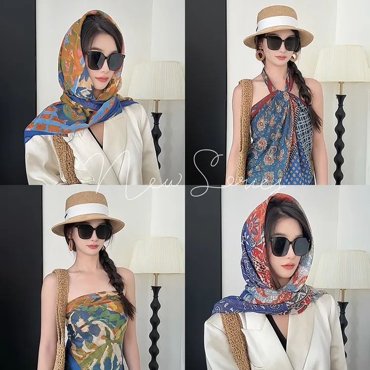 法式不规则海边旅游草原拍照方巾空调披肩女丝巾夏季薄款防晒披肩