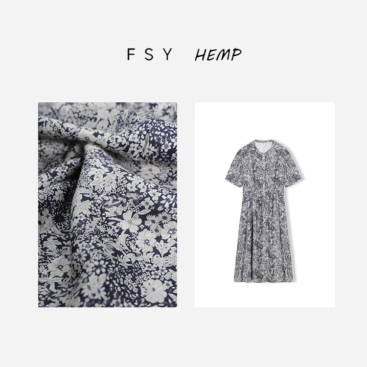 连衣裙【享系列·蓝调繁花】60支纯汉麻衬衫自然主义连衣裙FSY50316