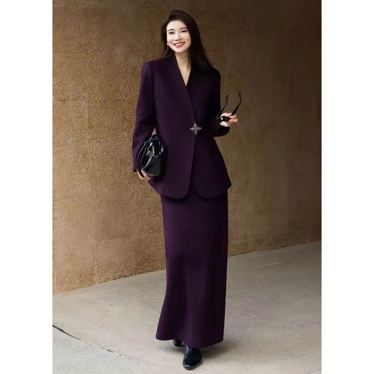 ZEROYK 翎蔻2025秋冬新款设计感洋气时尚宽松西服半身裙两件套女