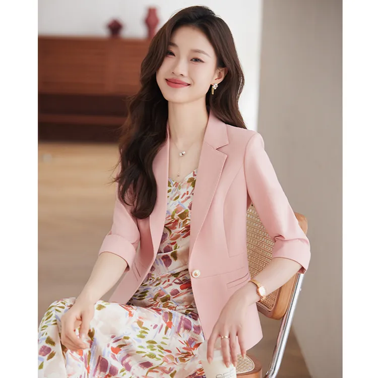 七分袖小西装外套女2025夏季薄款韩版高级感短款小个子西服上衣薄