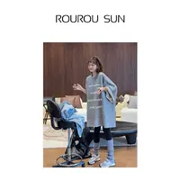 27551早秋款女装美式高街潮牌半长款分袖卫衣女短袖宽松慵懒风