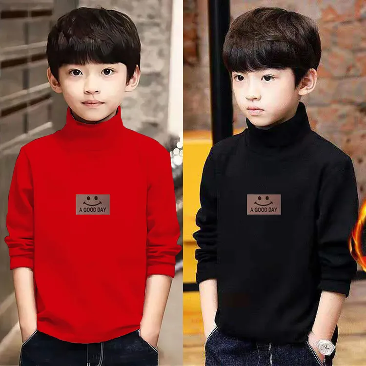 冬新款男童双面德绒打底衫中大童保暖内衣长袖T恤半高领儿童上衣