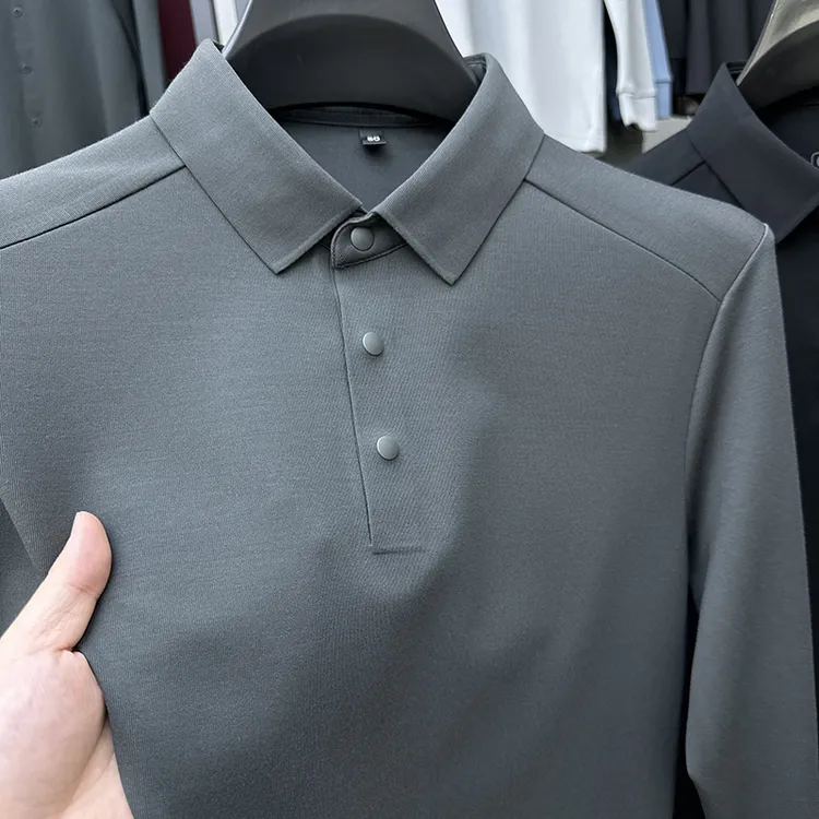 Zero Degree North轻奢纯色长袖POLO衫男士秋季新款休闲百搭上衣