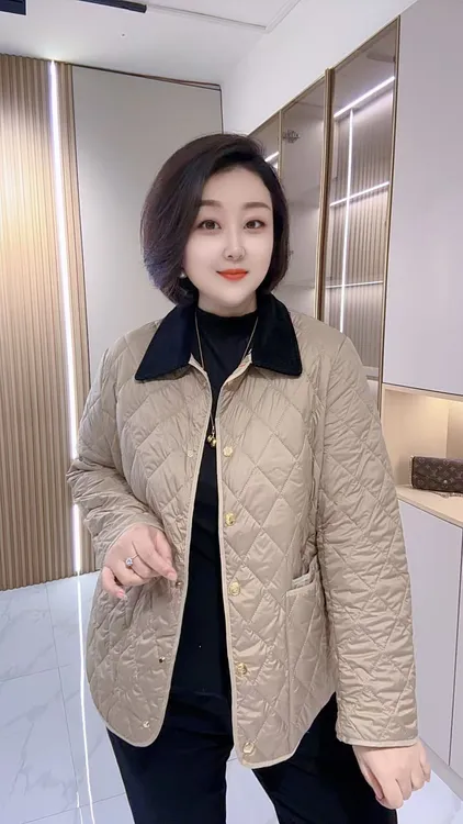 【聪姐推荐】518时尚菱形格设计感灯芯绒领棉服（衣长71.胸围128）