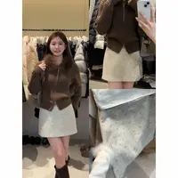 L-8586#【生活美学】韩系精致减龄毛呢碎花半身裙（磨毛裤子里）