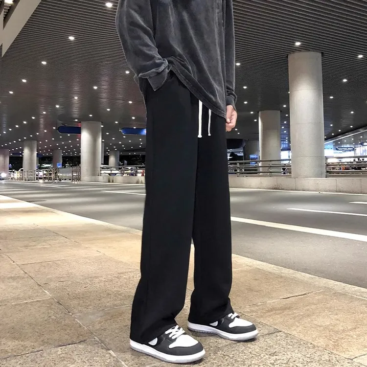 黑色直筒休闲裤子男垂感宽松2025夏季新款男生阔腿青少年休闲卫裤