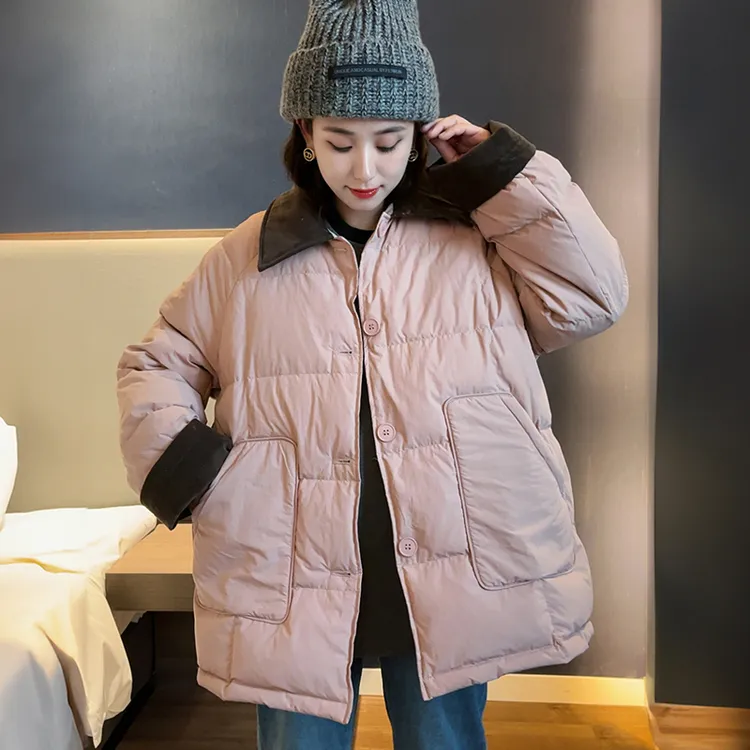 大码羽绒服女200斤灯芯绒拼接宽松时尚休闲白鸭绒保暖新款外套