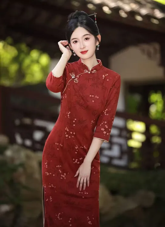 【如初】麂皮绒时尚国风秋季中式优雅旗袍修身日常复古气质A10