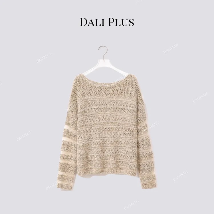 DALI PLUS“编织镂空条纹”慵懒风马海毛羊毛针织上衣-D5MM2443
