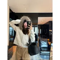 THEISSN宁司 毛领连帽短款外套女秋季韩系休闲开衫上衣 01488
