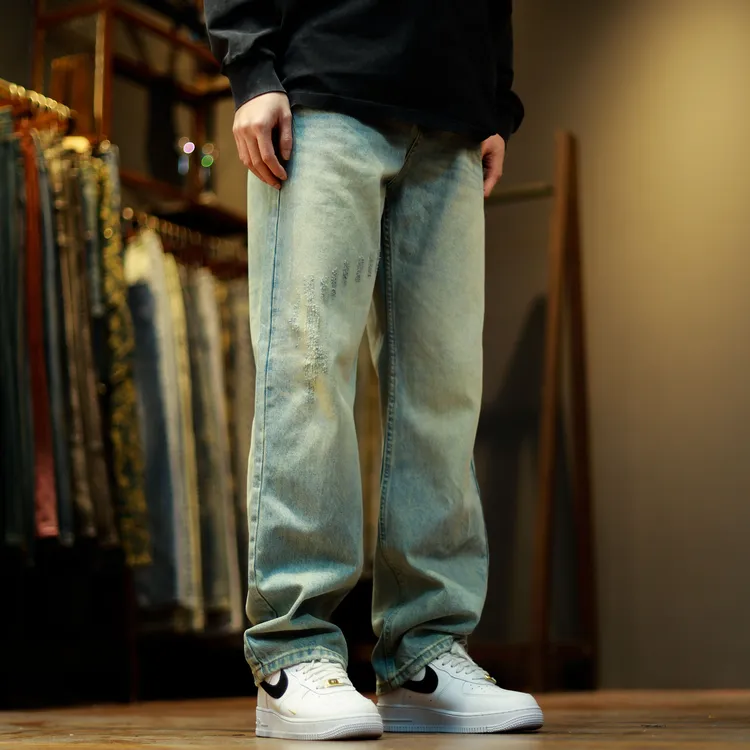 9203直筒复古宽松水洗做旧休闲日系直筒牛仔裤