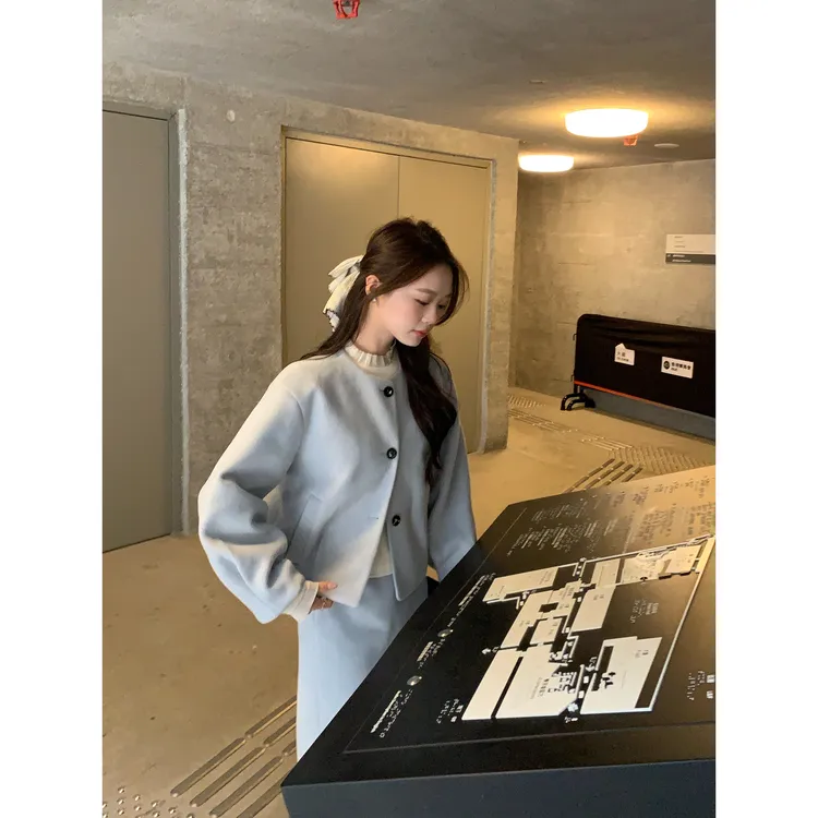 切糕自制【冰岛奶贝】小个子女秋冬设计感夹棉时尚套装外套半裙