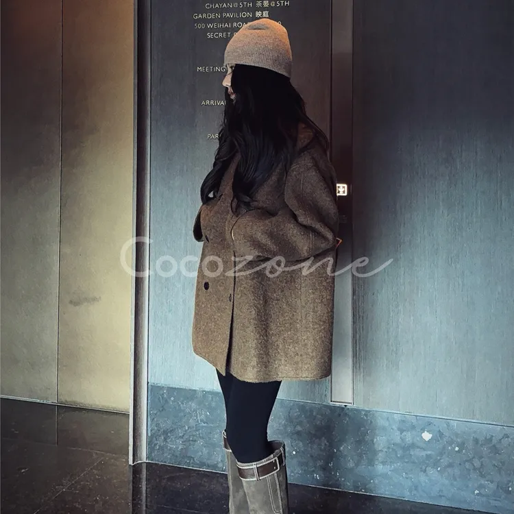 COCO ZONE 刘一一 "C位大衣"羊驼羊毛立领双排扣外套  CD2A2183
