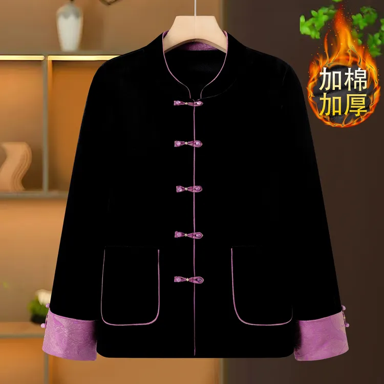 新中式时尚洋气丝绒国风加绒加厚气质女装外套
